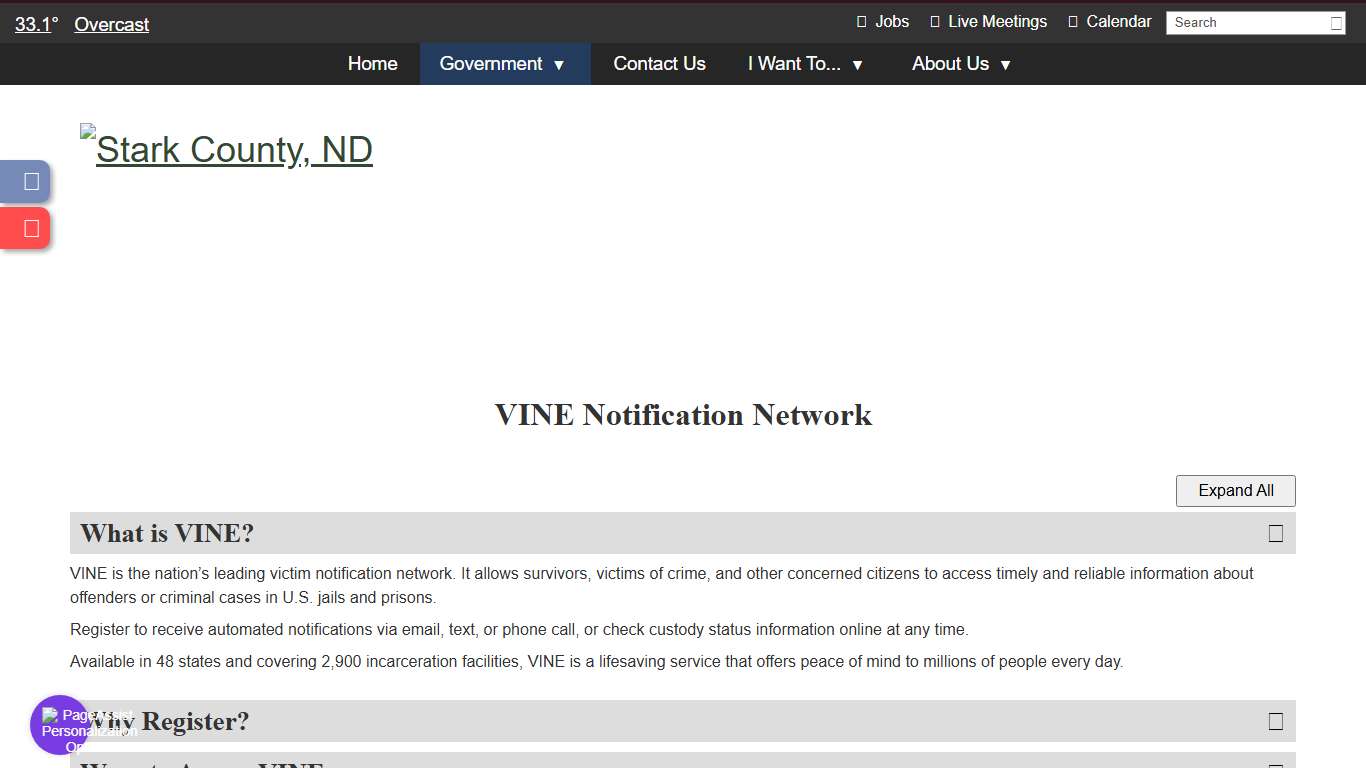 VINELink Notifications - Stark County, ND